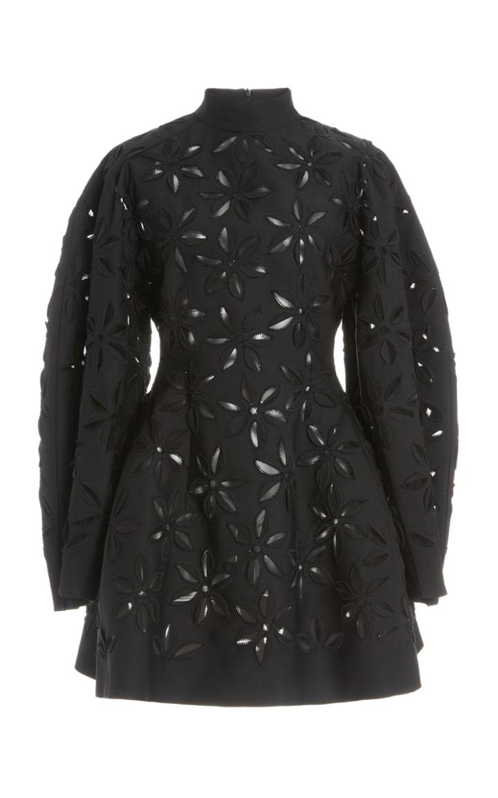 Moda Operandi Carolina Herrera Wool Puff-sleeve Eyelet Mini Dress