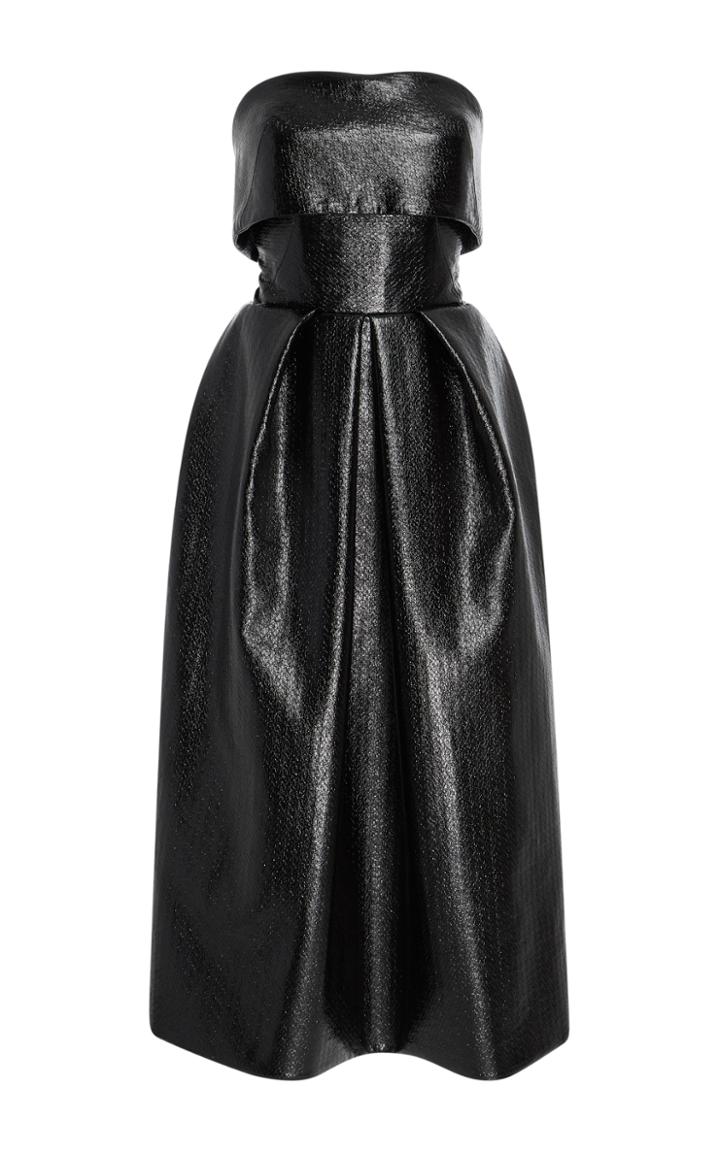 Zac Posen Patent Jacquard Strapless Midi Dress