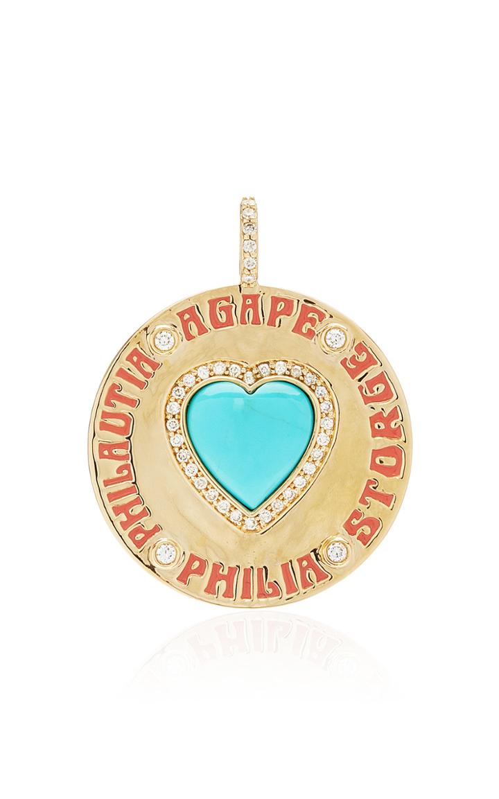 Moda Operandi Marlo Laz 14k Yellow Gold Large Turquoise Heart Coin Charm