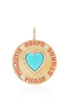 Moda Operandi Marlo Laz 14k Yellow Gold Large Turquoise Heart Coin Charm
