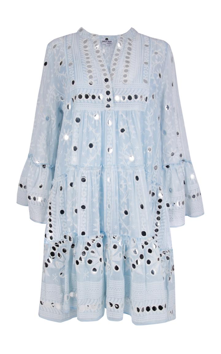 Moda Operandi Juliet Dunn Blue Nomad Print Flared Sleeve Dress