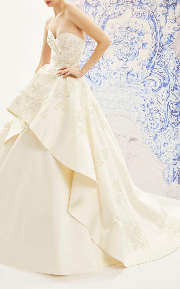 Carolina Herrera Bridal Ivonne Strapless Silk Ballgown With Floral Embroidered Tiered Skirt