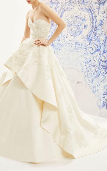 Carolina Herrera Bridal Ivonne Strapless Silk Ballgown With Floral Embroidered Tiered Skirt
