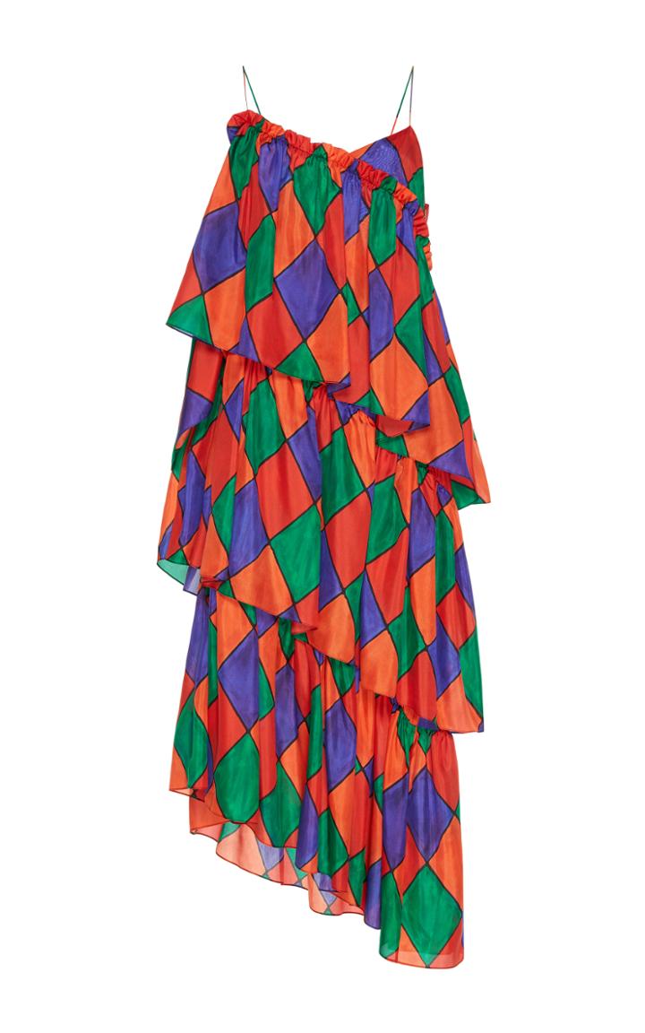 Isa Arfen Harlequin Habotai Asymmetric Long Dress
