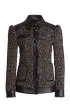 Moda Operandi Huishan Zhang Faustine Faux Leather-trimmed Tweed Jacket