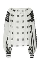 Oscar De La Renta Gathered Neck Puff Sleeve Printed Blouse