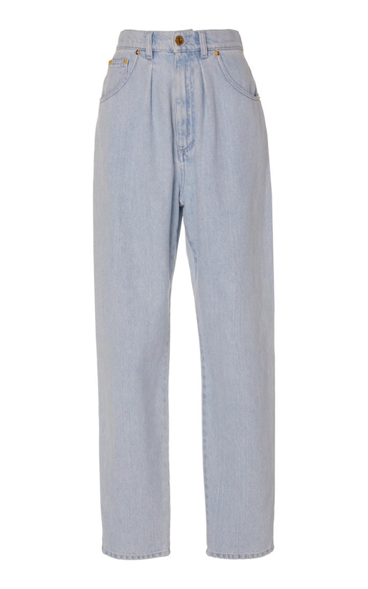Alberta Ferretti Chambray-effect Cotton Straight-leg Pants