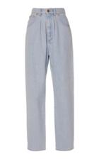 Alberta Ferretti Chambray-effect Cotton Straight-leg Pants