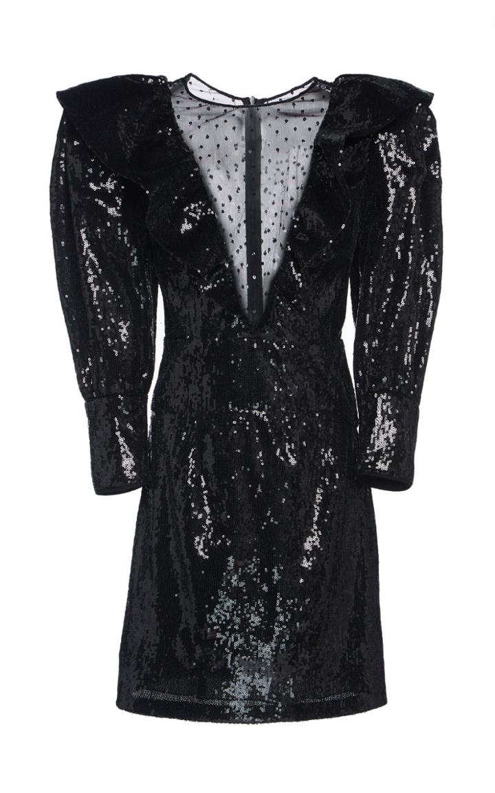 Dundas Sequin Mini Dress With Dotted Tulle V-neckline