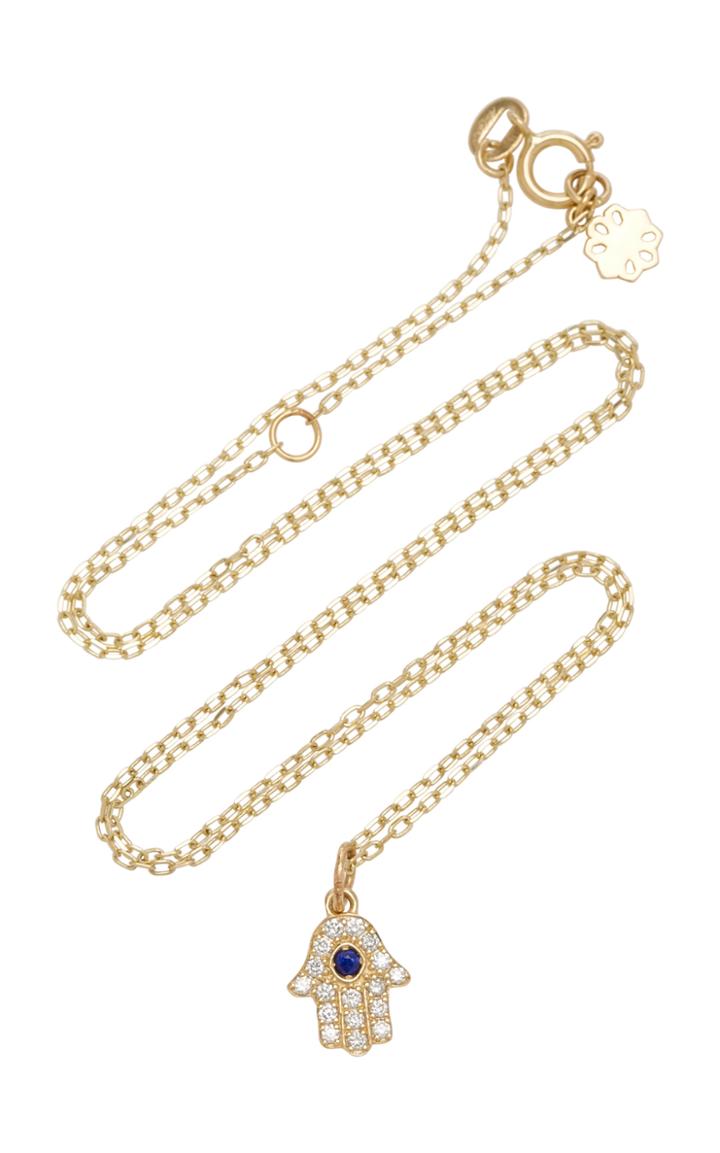 Noush Jewelry Hamsa 14k Gold And Diamond Necklace