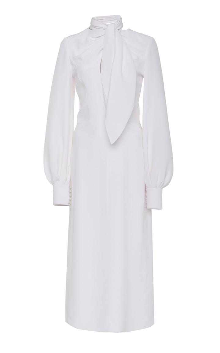 Carolina Herrera Puff Sleeve Midi Dress With Neck Scarf