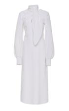 Carolina Herrera Puff Sleeve Midi Dress With Neck Scarf