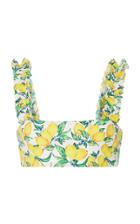 Onia Como Ruffled Lemon Printed Bikini Top