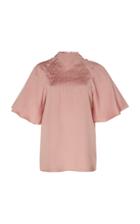 Rochas Mock Neck Silk Satin Blouse