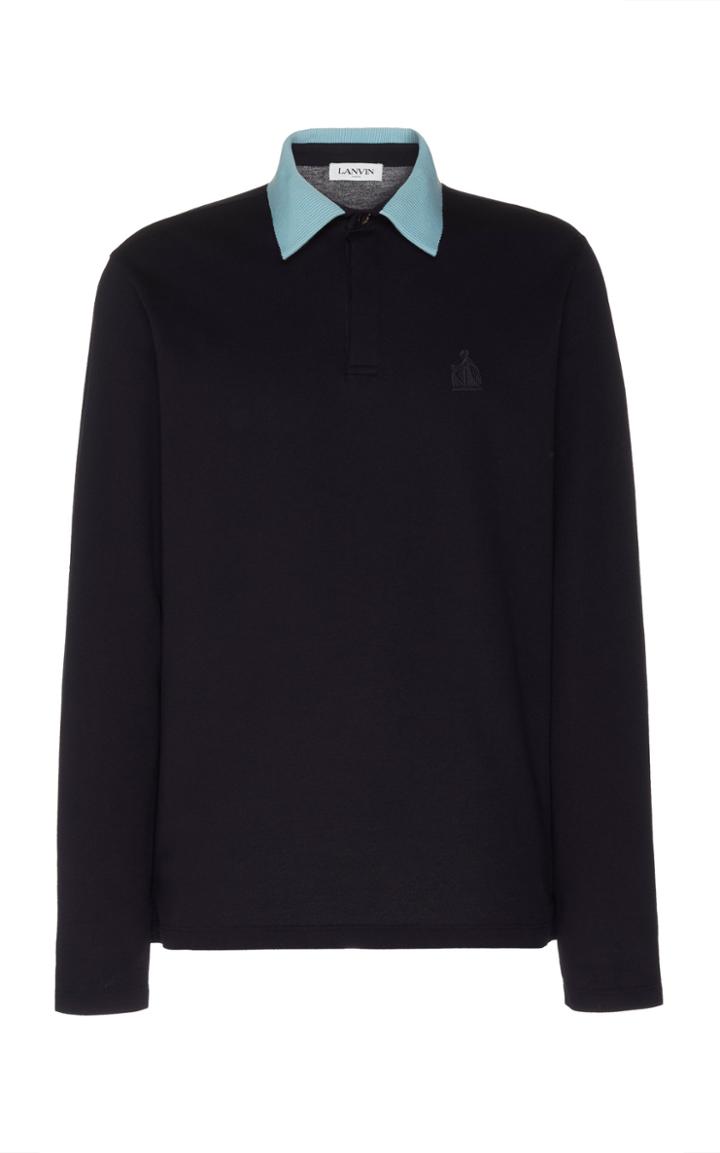 Lanvin Embroidered Two-tone Cotton-piqu Polo Shirt Size: S