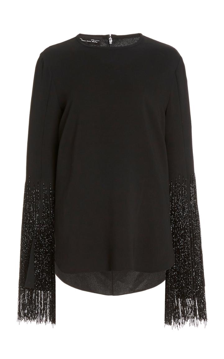 Moda Operandi Oscar De La Renta Fringe Sleeve Silk-blend Blouse