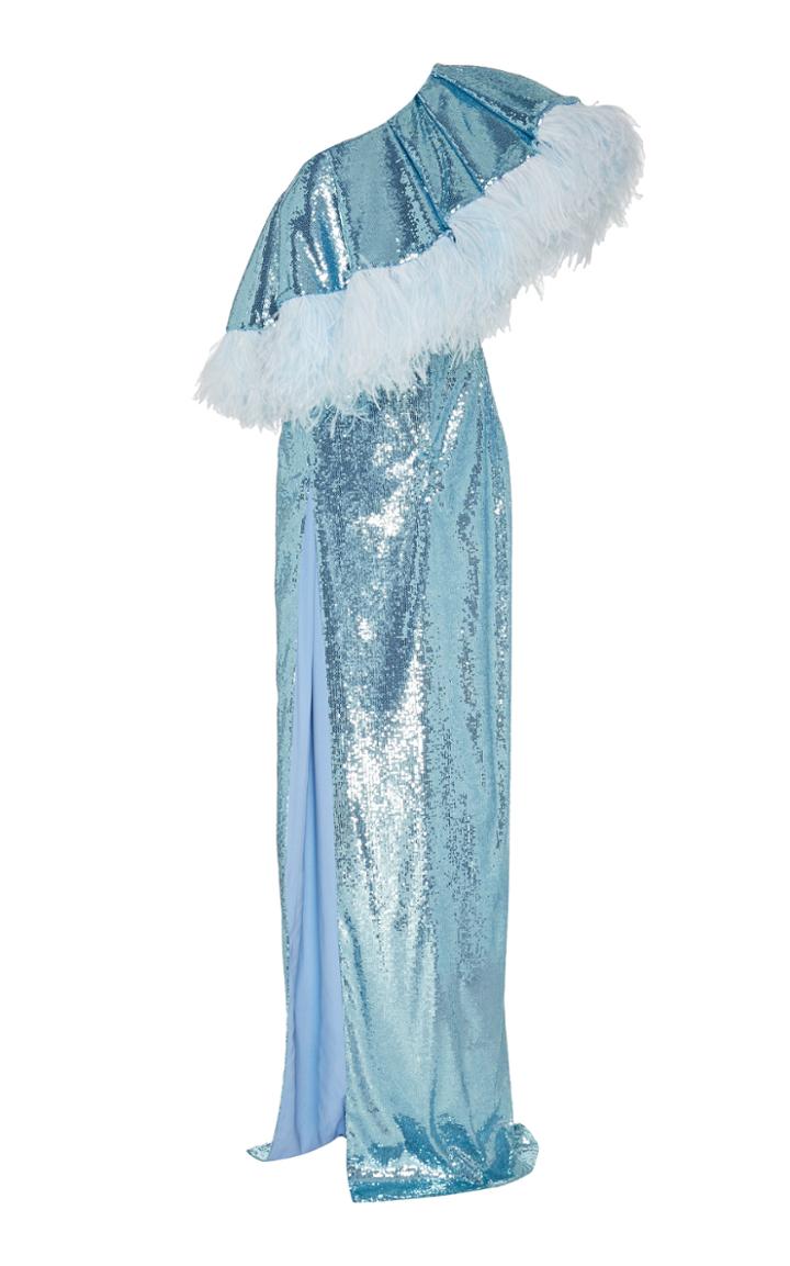 Prabal Gurung One Shoulder Feather Ruffle Gown