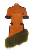 David Koma Mongolian Fur Hem Leather Dress