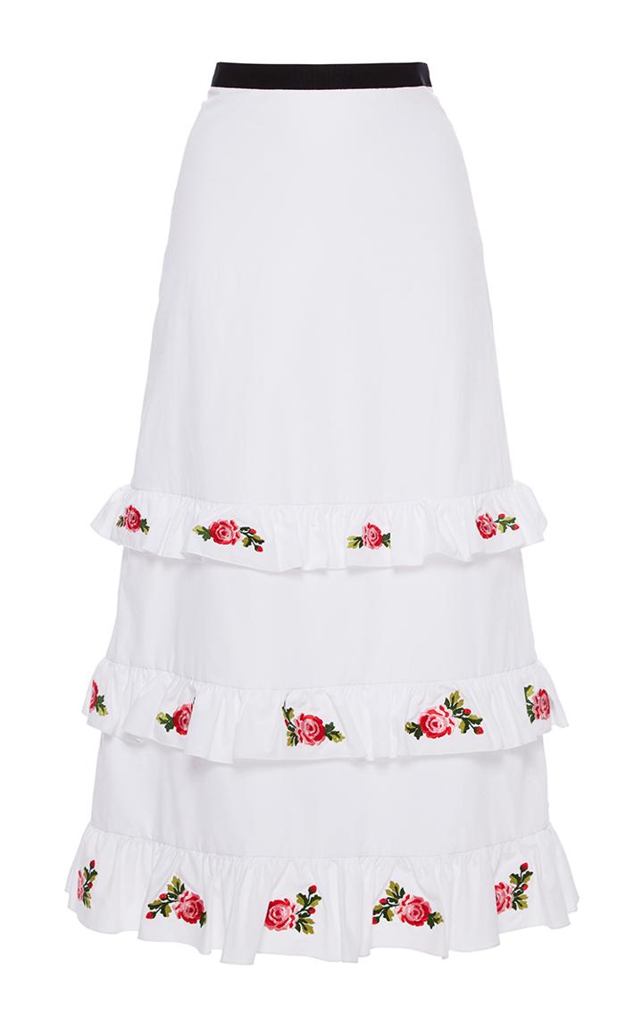 Vivetta Embroidered Remora Tiered Poplin Midi Skirt