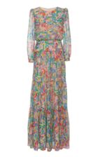 Saloni Isabel Printed Silk Chiffon Maxi Dress