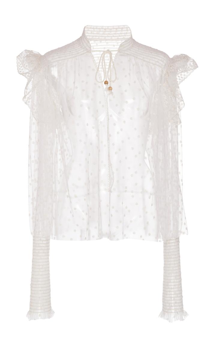 Philosophy Di Lorenzo Serafini Accent Sleeve Embroidered Tulle Blouse