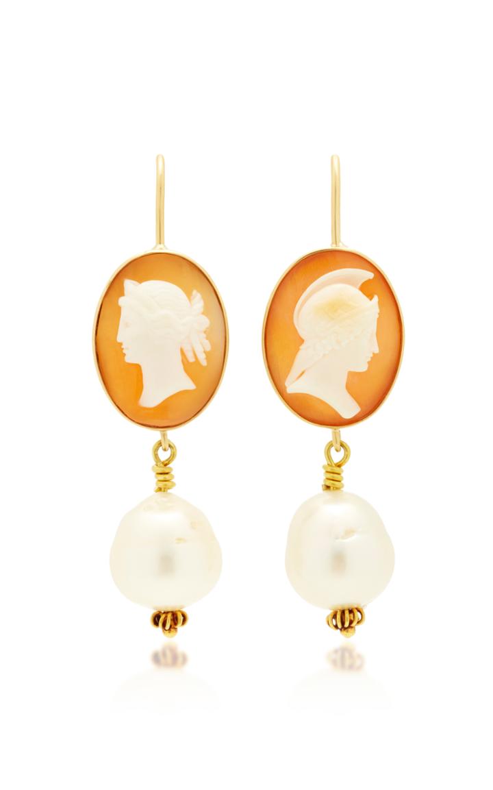 Brigid Blanco 18k Yellow Gold Shell Portrait And Pearl Earrings