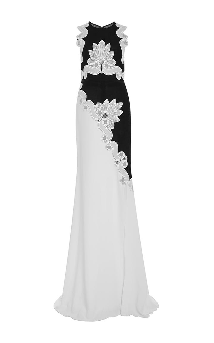 Antonio Berardi Two Tone Sleeveless Gown With Lace Appliques