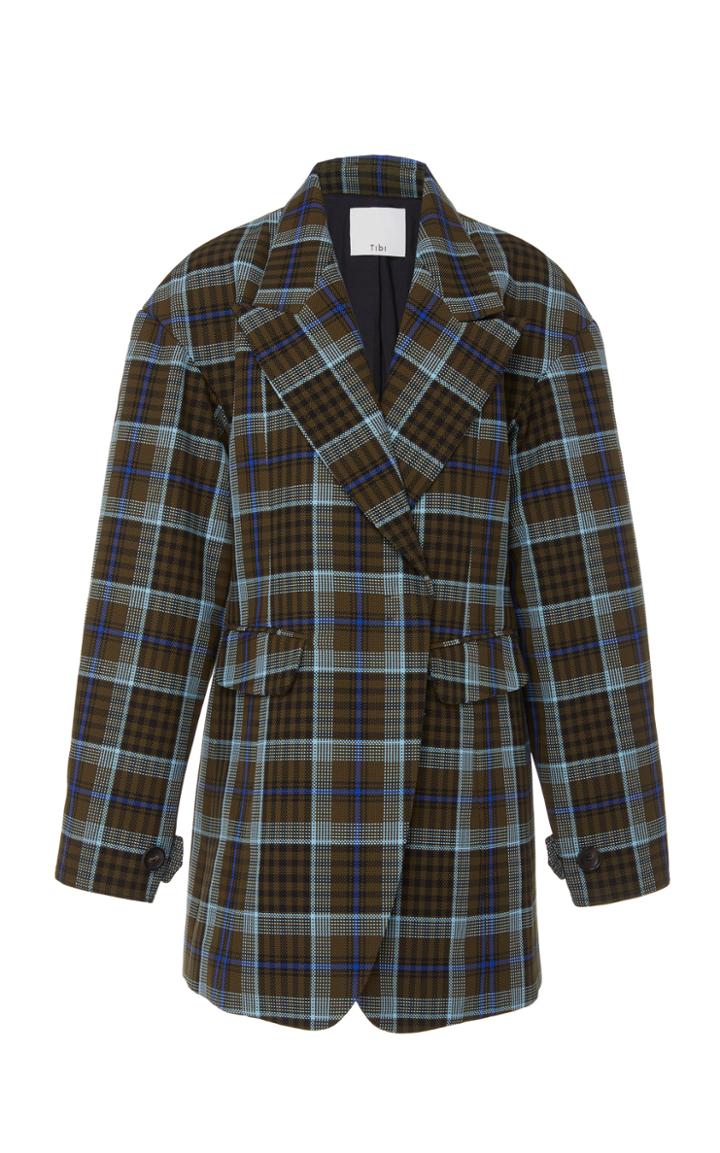 Tibi Spencer Plaid Sculpted Cotton-blend Blazer