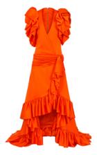 Moda Operandi Balmain Ruffled Satin Maxi Wrap Dress