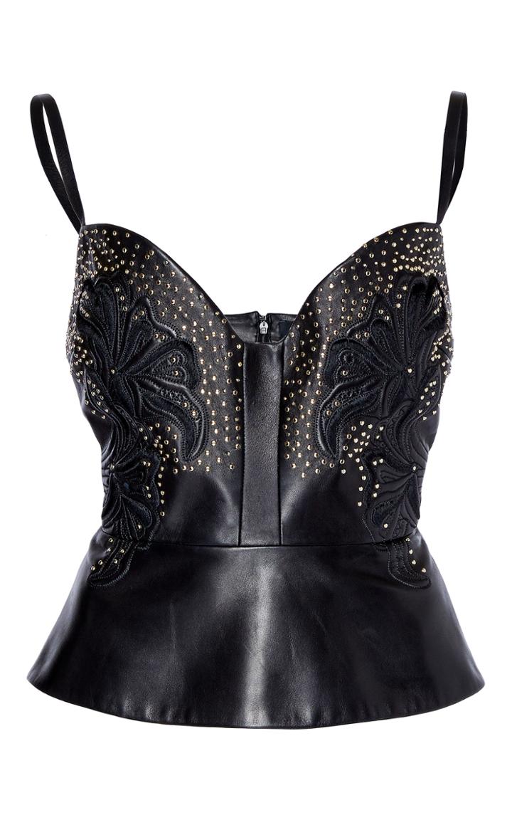 Elie Saab Embroidered Leather Top