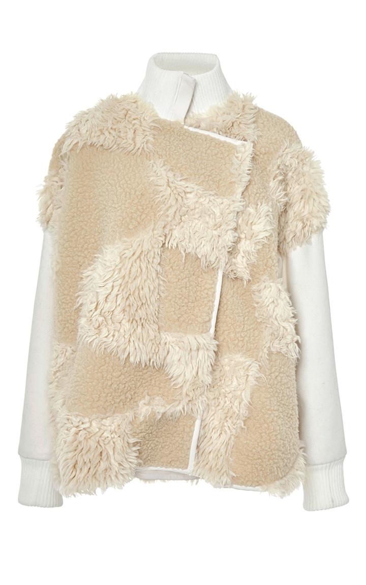 Tibi Ivory Patchwork Faux Fur Bomber