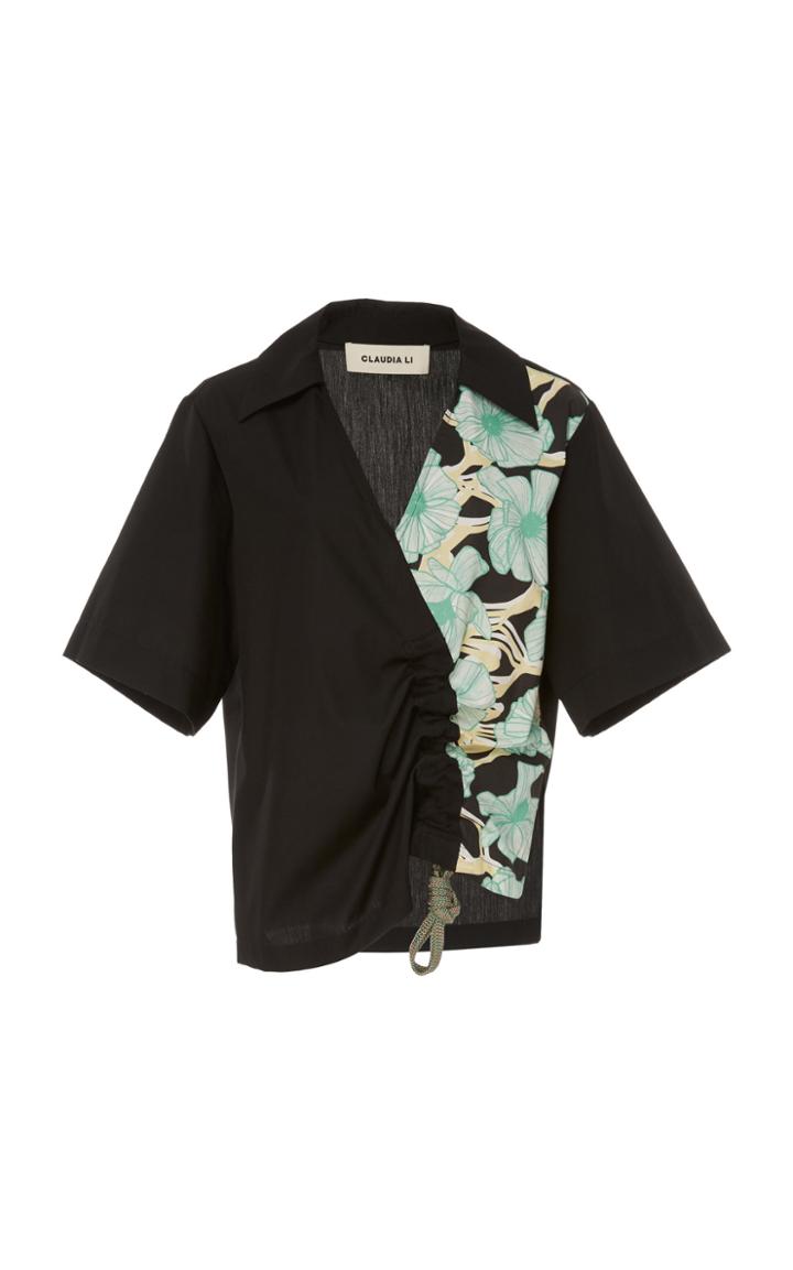 Claudia Li Drawstring Cotton Contrast Top