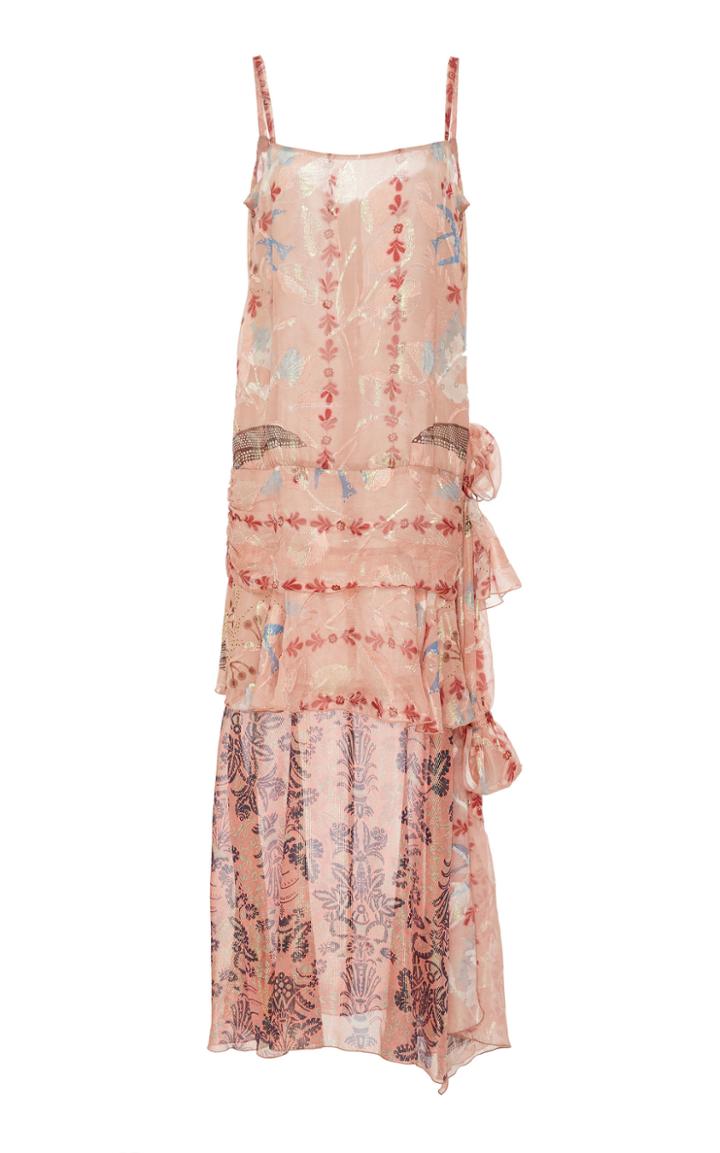 Anna Sui Feathers & Folage Metallic Jacquard Dress