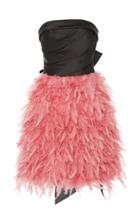 Marchesa Strapless Silk Satin Cocktail Dress With Ostrich And Duck Feather Skirt