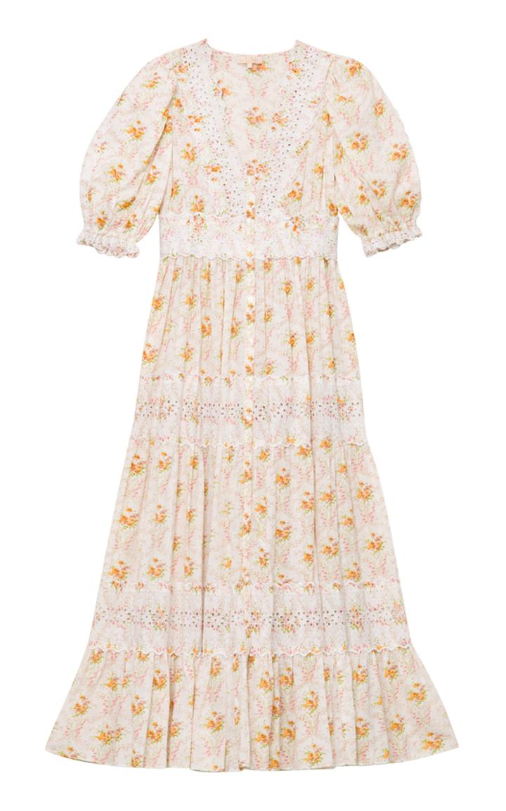 Moda Operandi Bytimo Lace-trimmed Printed Slub Cotton Maxi Dress