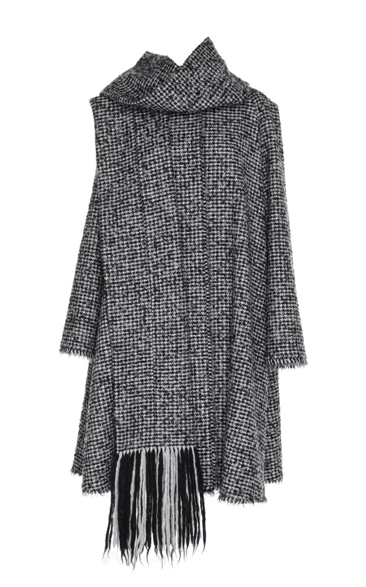 Paule Ka Tweed Swing Coat With Fringe Scarf