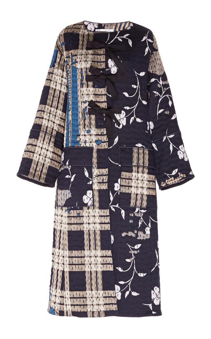 Oscar De La Renta Embroidered Bow-accented Cotton Coat