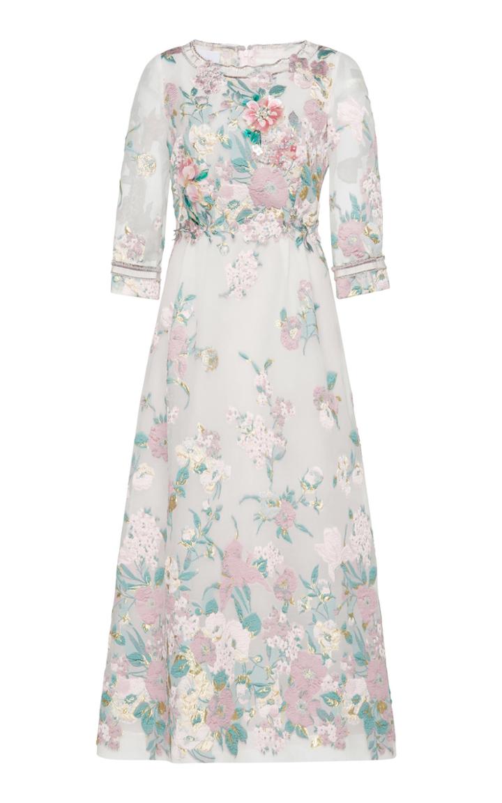Luisa Beccaria Organdy Fil Coupe Flowers Dress