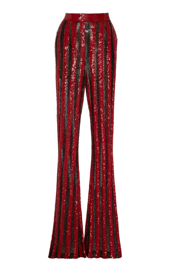 Naeem Khan Striped Sequin Flared Pants