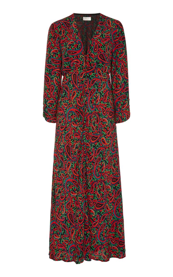 Rixo Katie Paisley Crepe Midi Dress
