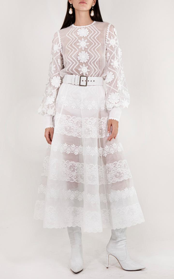 Moda Operandi Andrew Gn Embroidered Silk Chiffon Maxi Skirt