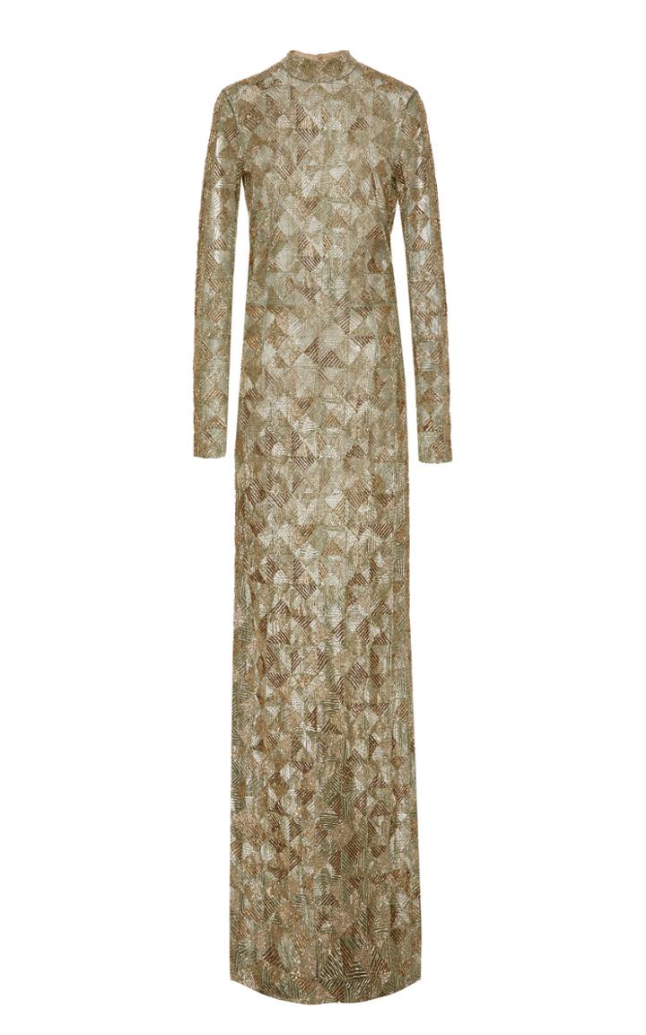 J. Mendel Metallic Embroidered High Neck Gown