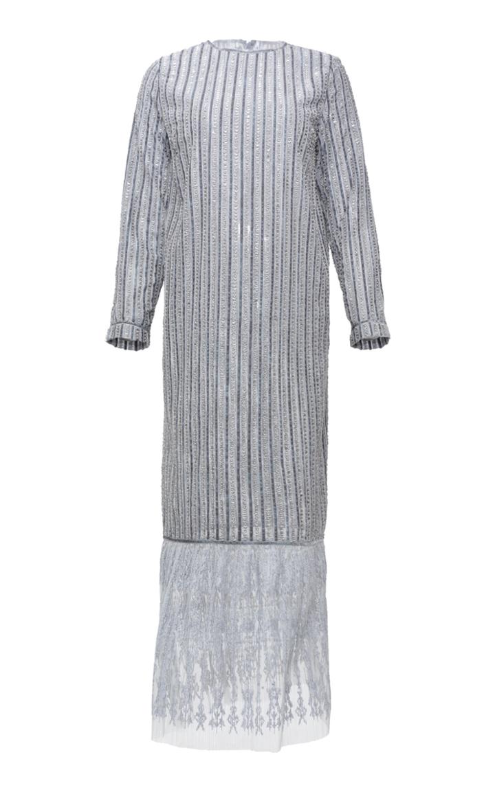 Saptodjojokartiko Slate Embellished Stripe Dress