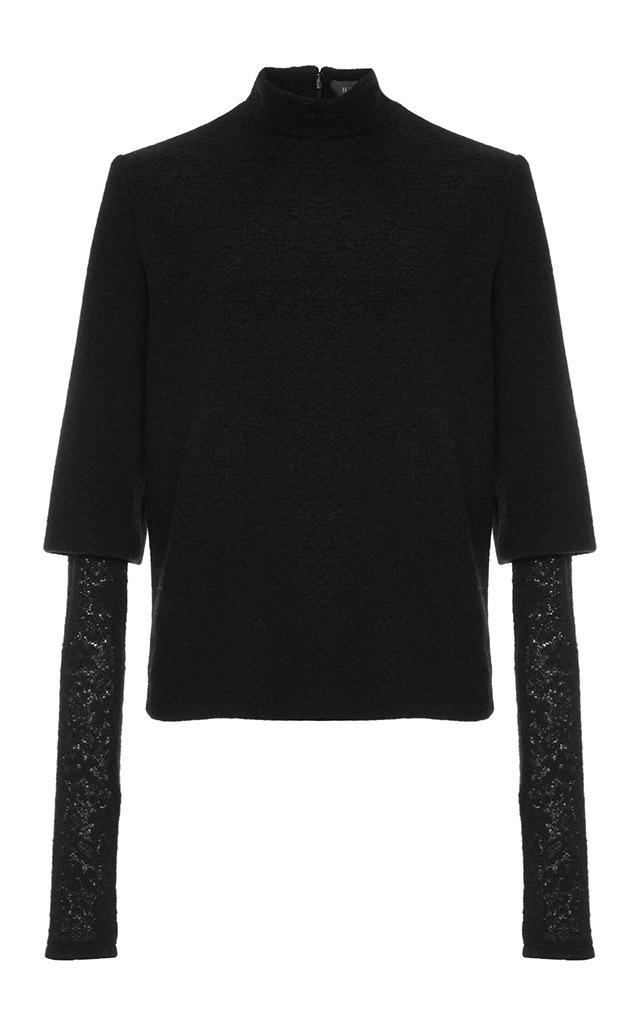 Hensely Lace Sleeve Wool And Cotton Blouse