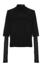 Hensely Lace Sleeve Wool And Cotton Blouse