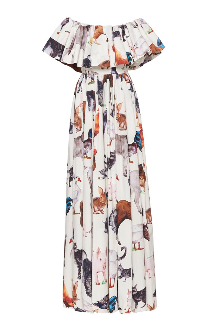 Dolce & Gabbana Animal-printed Poplin Off-shoulder Dress