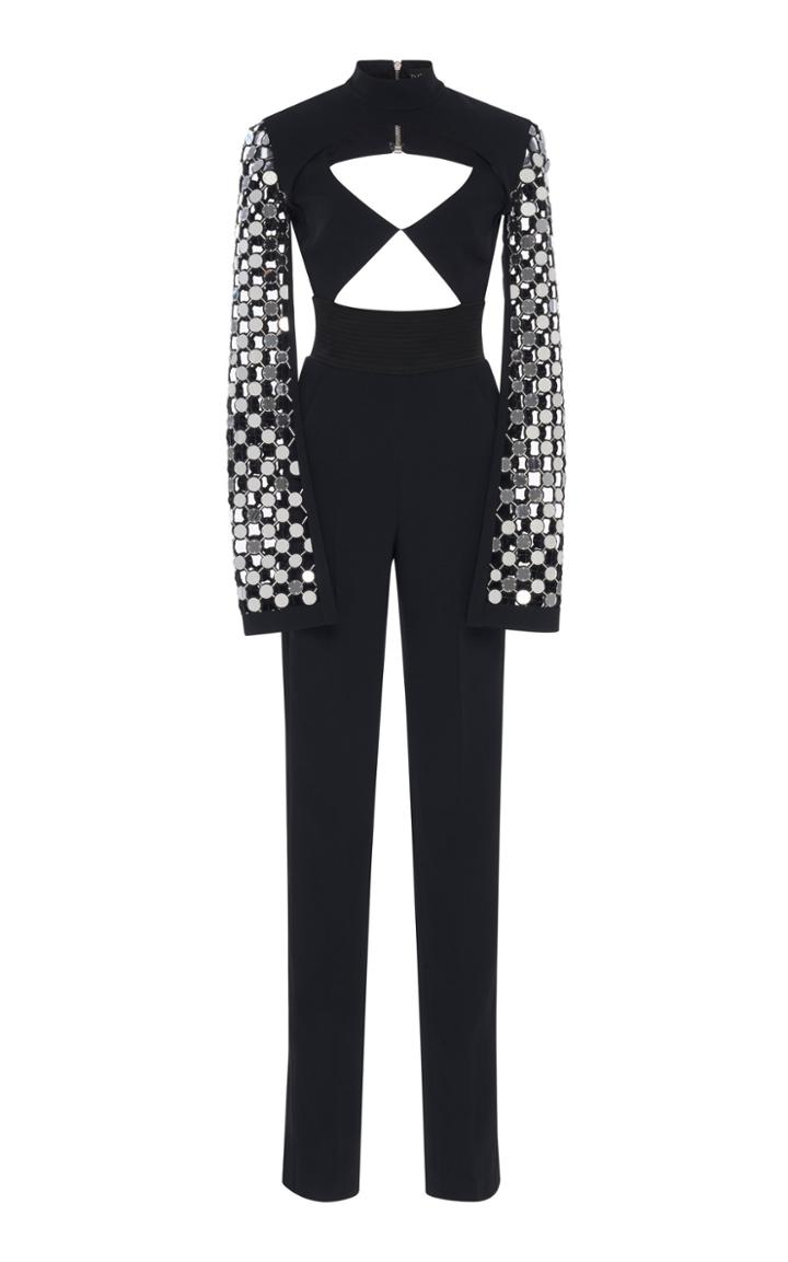 David Koma Mock Neck Cut Out Cady Jumpsuit