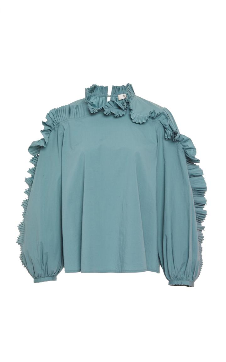 Moda Operandi Sea Tabitha Pleated Cotton Blouse Size: 0