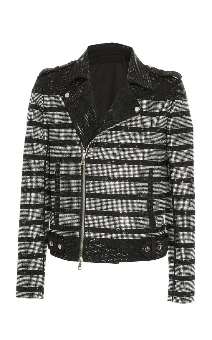 Balmain Strass Striped Perfecto Jacket