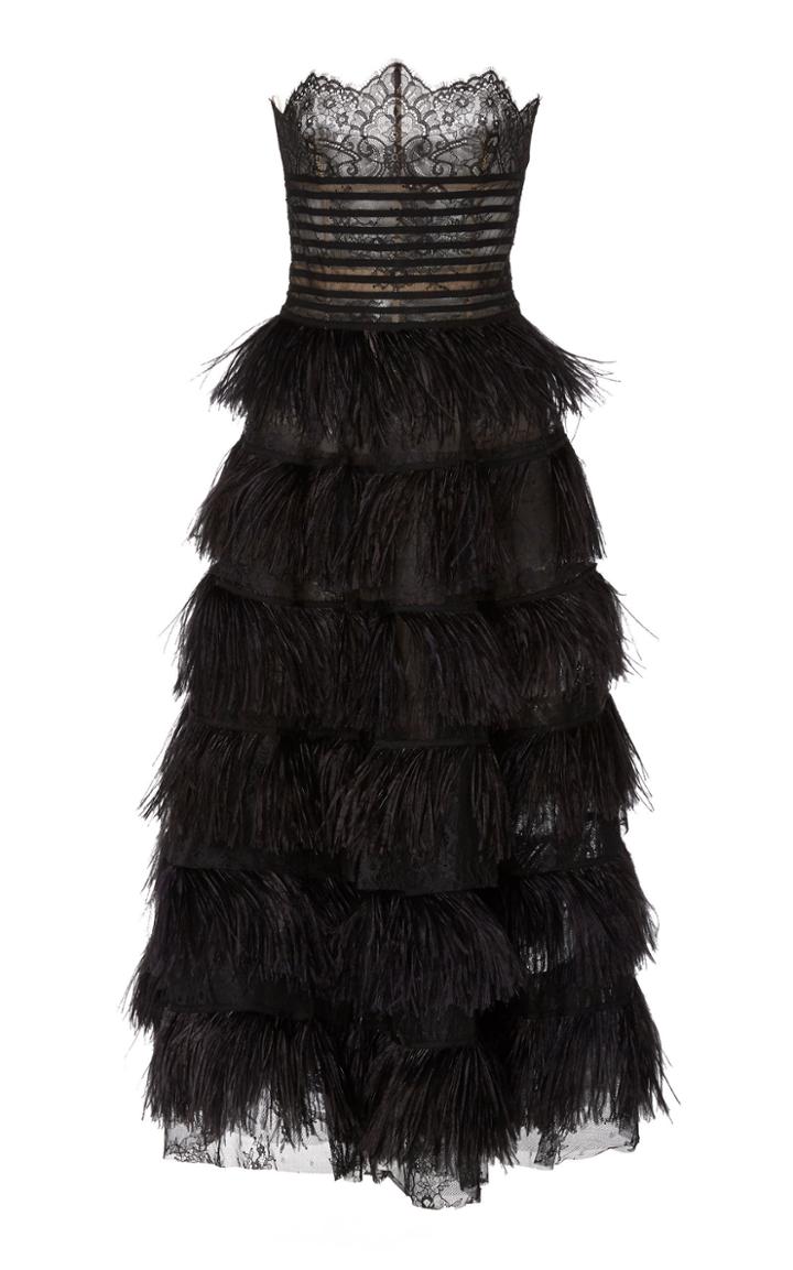 Oscar De La Renta Strapless Embroidered Lace Dress